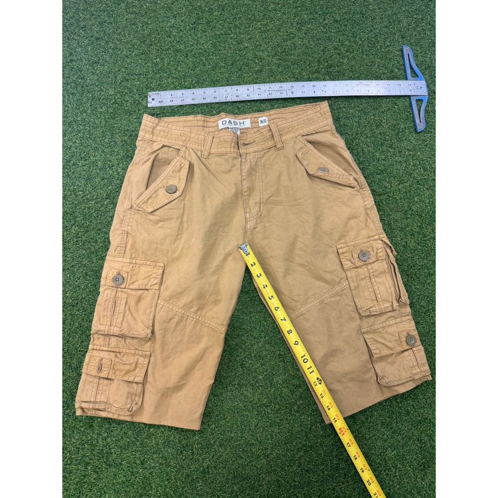 DASH American Designers Mens Khaki Cargo Shorts Size 36 Tan Cotton Multi Pocket - Picture 5 of 7